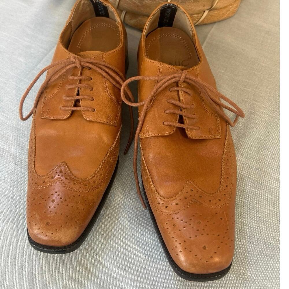 Vionic Men's Harrison Toffee/Tan Leather Wingtip Oxford Dress Shoes SZ 7